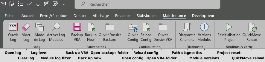 L'onglet Maintenance : diagnostics, journaux, sauvegardes